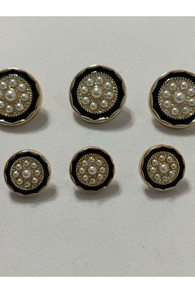 BEİLYS COSMETİCS & ACCESSORY Set of 6 Special Design Gold and Black Button (Bd32)