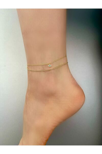 Bijou Luz Mavi Taş Göz Sembollü Çift Zincir Halhal