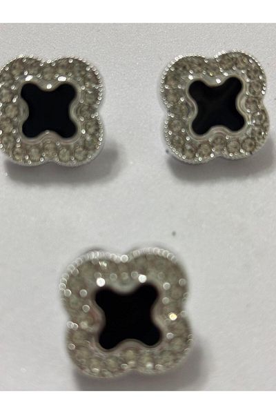 BEİLYS COSMETİCS & ACCESSORY 3 Pieces of Black Mother of Pearl Detailed Crystal Stone Plated Square Design Button Is 2 cm in Diameter. (Bd34)