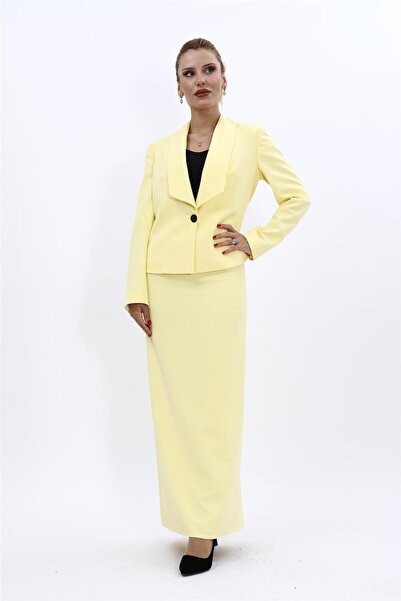ÖNDER ÖZSOY American Collar Short Classic Jacket & Long Straight Tight Skirt-...