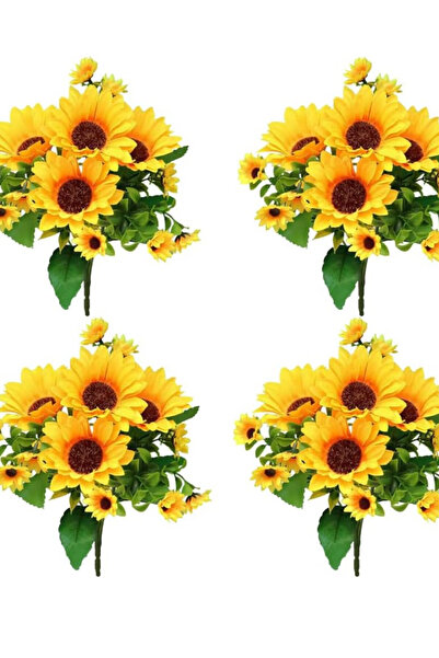 MD Aspiz Flowers 4 Adet Yapay Lüx Ayçiçeği Demeti 7Li (SAKSISIZ) Aranjmanlı Ay Buketi Büyük papatya Sarmaşık Gelin