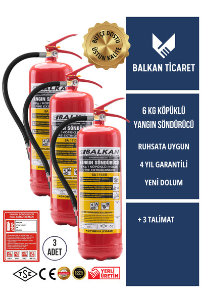 Balkan Ticaret Köpüklü Yangın Tüpü 6Kg 3 Adet + talimat etiketi hediyeli - ac...