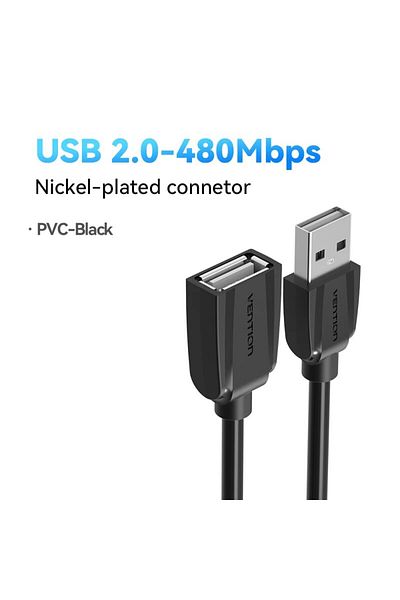 Choice كابل تمديد USB من Vention مصنوع من مادة PVC باللون الأسود بطول 2 متر وسرعة 480 ميجابت في الثانية، كابل USB 3.0 من ذكر إلى أنثى 3.0 2.0، موسع USB C