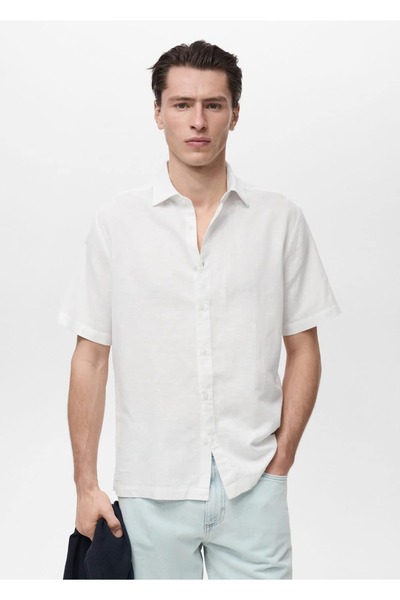 MANGO Man Linen blend short-sleeved shirt