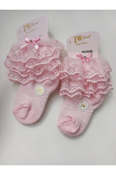 RBS SOCKS JW ÇOCUK ÇİFT DANTELLİ ÇORAP 2'Lİ PEMBE