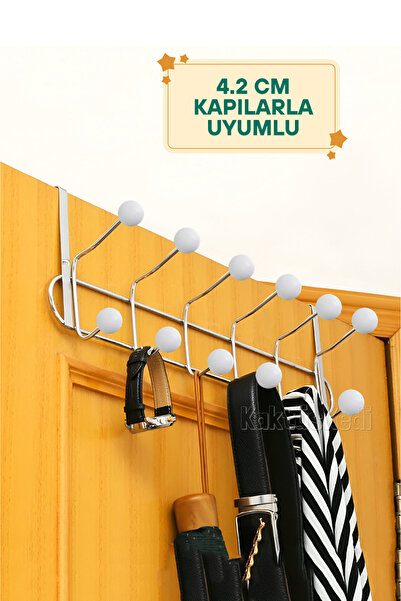 KaktüsKedi 12 Kancalı Kalın Kapılarla Uyumlu Metal Kapı Arkası Askılık