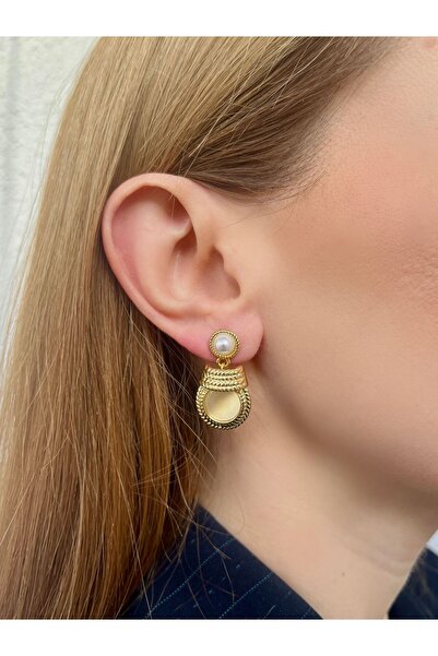 Bijou Luz Gold İnci Detaylı Taşlı Küpe