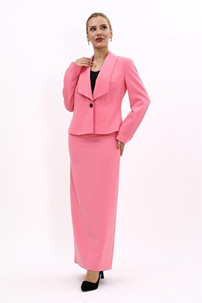 ÖNDER ÖZSOY American Collar Short Classic Jacket & Long Straight Tight Skirt-...