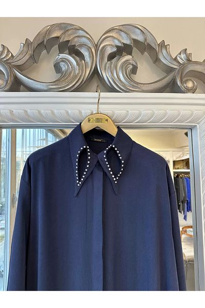Invee Invee 7057 Modal Fabric Long Shirt/Cap - Navy Blue