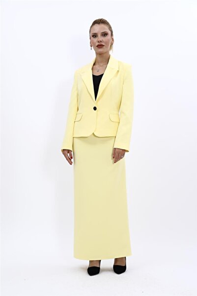 ÖNDER ÖZSOY Erkek Yaka Tek Düğmeli Klasik Ceket & Uzun Düz Dar Etek-Sarı