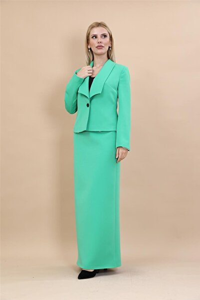 ÖNDER ÖZSOY American Collar Short Classic Jacket & Long Straight Tight Skirt-...