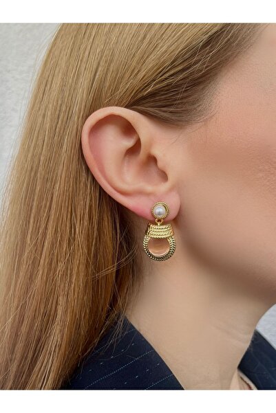 Bijou Luz Gold İnci Detaylı Taşlı Küpe