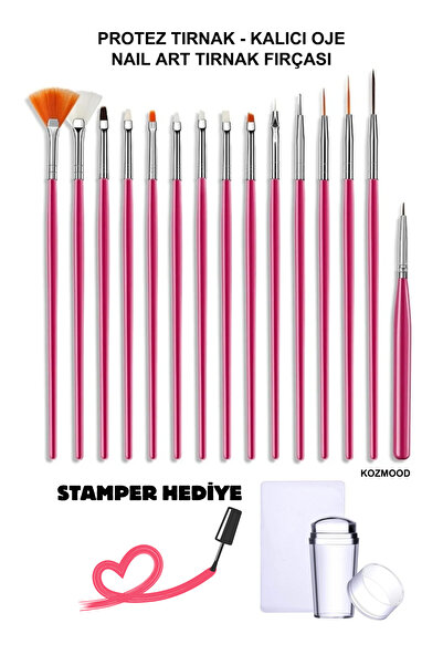 KozMood Protez Tırnak Jel Fırça Seti + Tırnak Desen Stamper Tırnak Süsleme De...