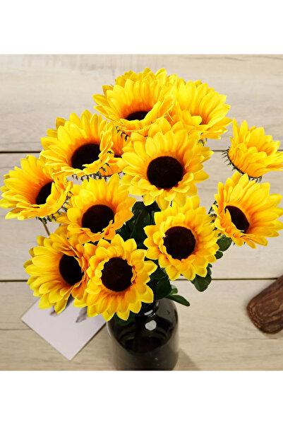 MD Aspiz Flowers 2 Adet Yapay Lüx Ayçiçeği Demeti 6Li (SAKSISIZ) Aranjmanlı Ay Buketi Büyük papatya Sarmaşık Gelin