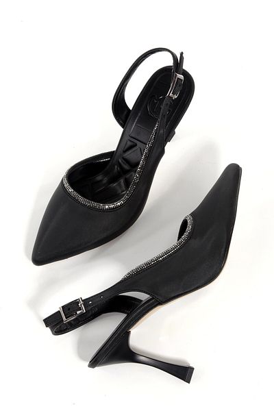 Modabuymus Tonnyy Black Stone Stiletto Side Open Heeled Evening Dress Shoes