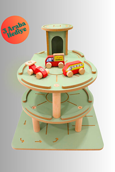HOBBY HOUSE Ahşap Katlı Otopark Garaj Oyuncak 3 Araba Hediyeli