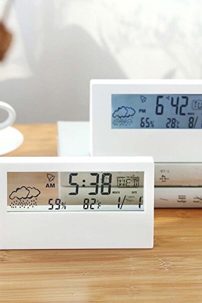 CİYU TİCARET Masa üstü dijital saat hava göstergeli sıcaklık ve nem ölçer ert...