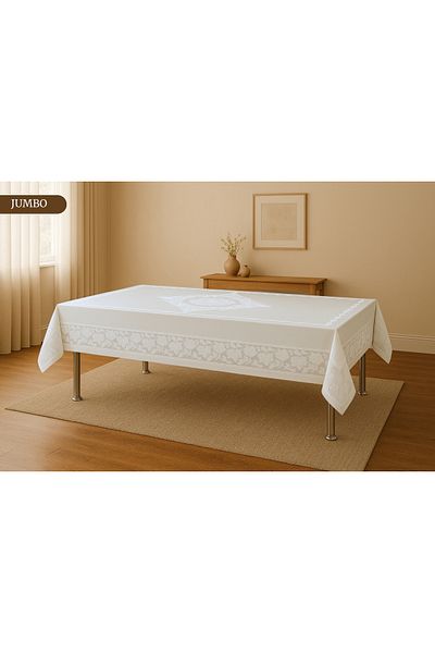 Sivalde Jumbo Vintage Pattern Carefree Fabric Cream Dining Table Cloth