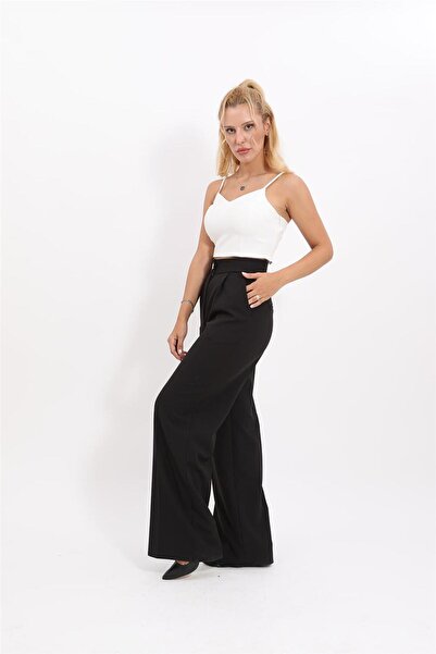 ÖNDER ÖZSOY Yüksek Bel Bol Paça Pantolon-Siyah