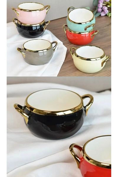 Paçi Muba Consept Porcelain Colored Handle Gold Solided Bowl of 6