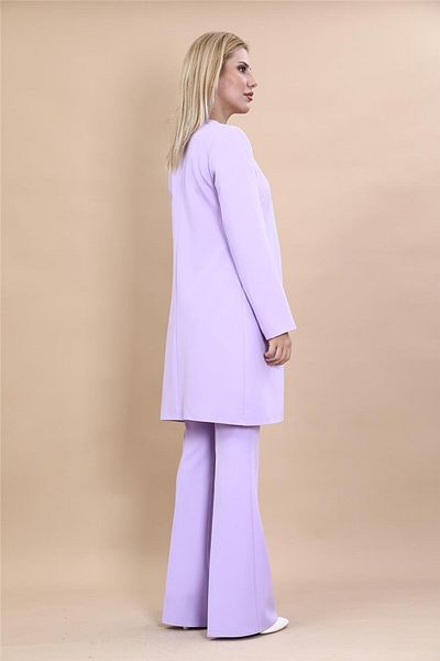 ÖNDER ÖZSOY Plus Size - Solid Jacket & Flared Leg Trousers Set-Violet