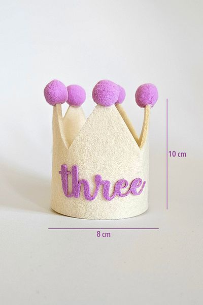 Niksy Design Mini Coroană de Zi de Naștere cu Trei Pompoane Violet - Pălărie de petrecere pentru fetiță de 3 ani