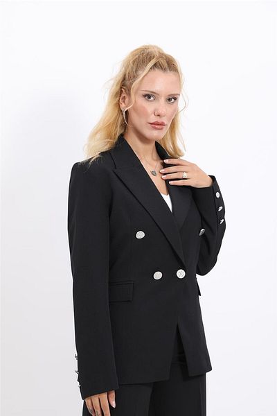 ÖNDER ÖZSOY Plus Size - Double Breasted Cross Jacket-Black
