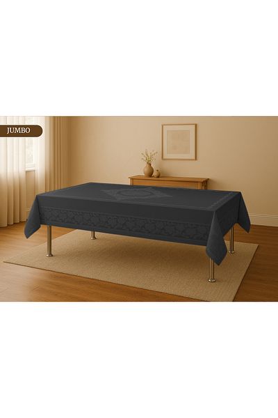 Sivalde Jumbo Vintage Pattern Carefree Fabric Anthracite Dining Table Cloth