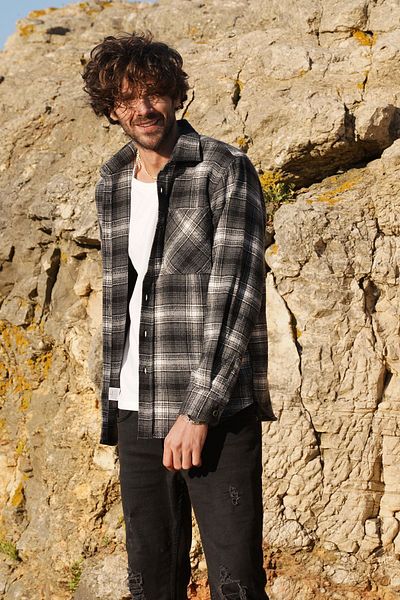 Etikmen Γκρι και λευκό Μεταβατικό Oversize (Φαρδιά Εφαρμογή) Χοντρό πουκάμισο ξυλοκόπο με κουτί δώρου