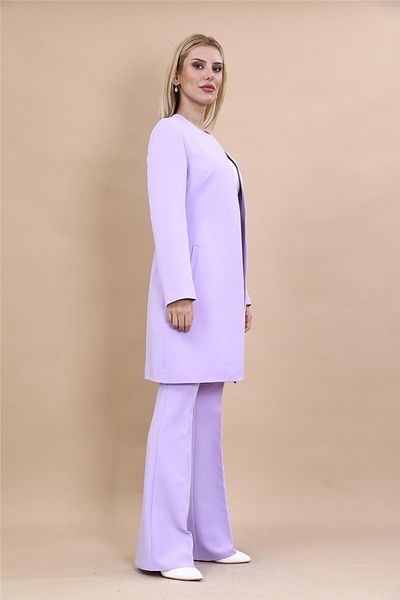 ÖNDER ÖZSOY Plus Size - Solid Jacket & Flared Leg Trousers Set-Violet