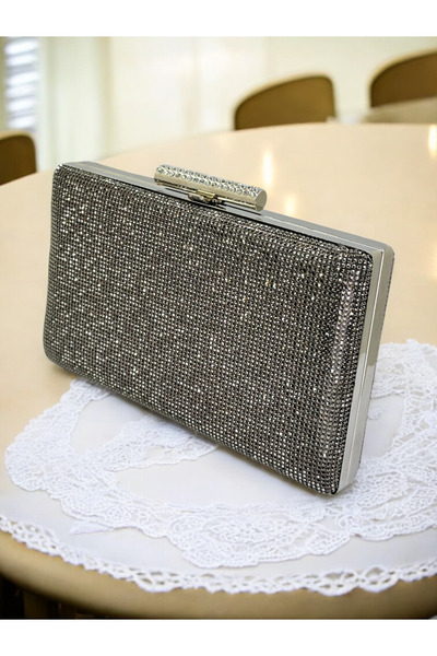 MidStore Anthracite Gray Platinum Color Women's Evening Dress Bag with Comple...
