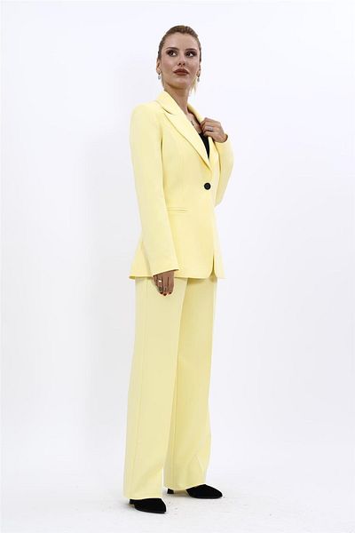 ÖNDER ÖZSOY Plus Size - Classic Jacket with Collar & Wide Leg Pants Set-Yellow
