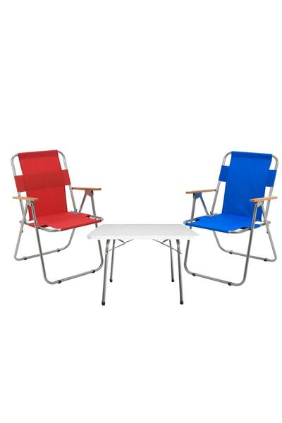 Exent 2 Adet Katlanır Piknik Kamp Sandalye Ve 45x60 Masa-piknik Seti-kırmızı ...