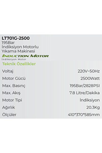 İBTAŞ Lutian Lt701g-2500 - 195 Bar Elektrikli Yüksek Basınçlı Araba Yıkama Makinası 2500 Watt