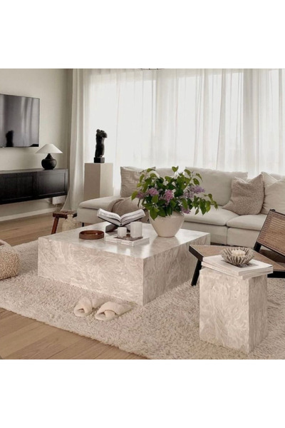 MIARIK DESIGN Mermer Küp Kare Orta Sehpa