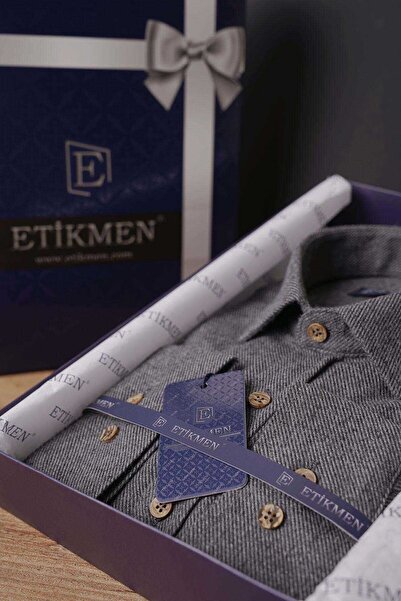 Etikmen Ανδρικό πουκάμισο Smoked Plain Lumberjack Slimfit Gift Boxed
