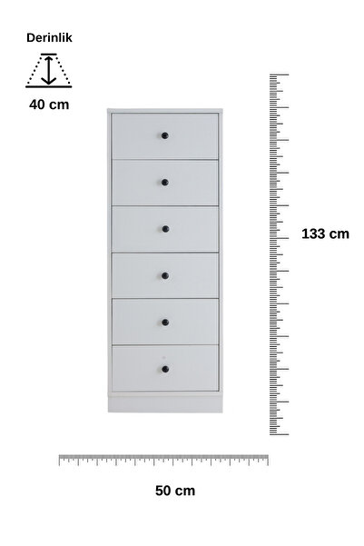 nom -RETRO 6 ÇEKMECELİ BEYAZ ŞİFONYER,ÇAMAŞIRLIK
