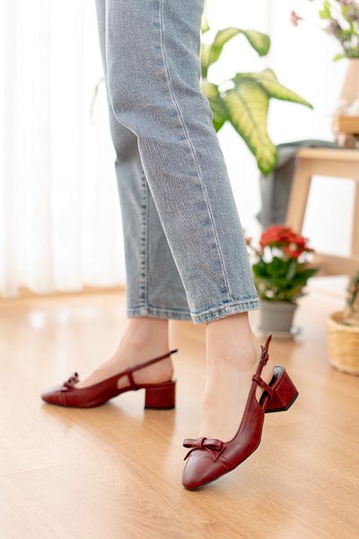DİVOLYA Livay Burgundy Bow (4 cm) Pantofi cu toc pentru utilizare zilnică cu vârf rotund
