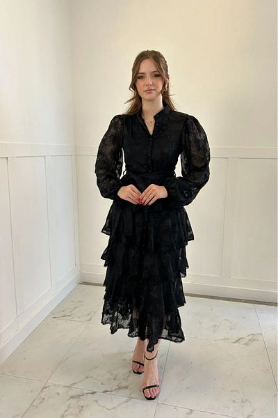 SONREİR DOMINANT GULER DETAIL BUTONUL DE SUS FUSTA PLOIĂ FUSTA MAXI ROCHIE CU BRĂCĂ