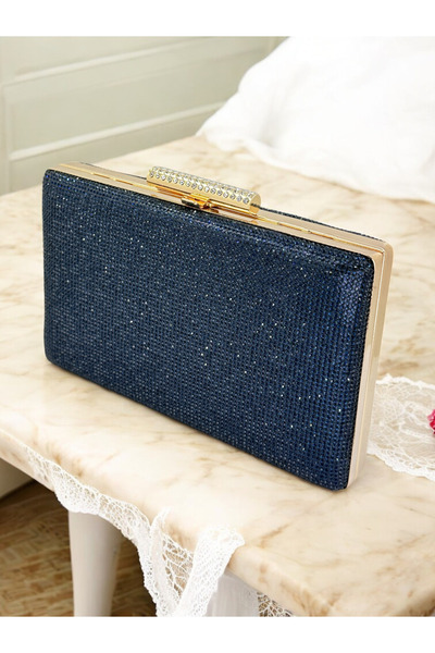 MidStore Navy Blue Color Two-Tone Fully Stoned Women's Evening Dress Bag