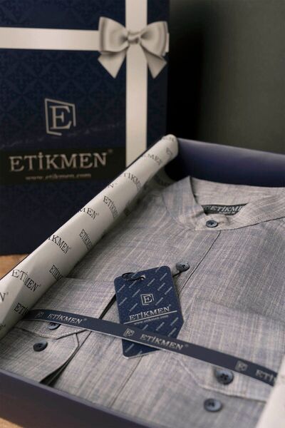 Etikmen Ανδρικό πουκάμισο καπνιστό λινό Richter Collar - Τρία Κουμπιά, Κουτί δώρου