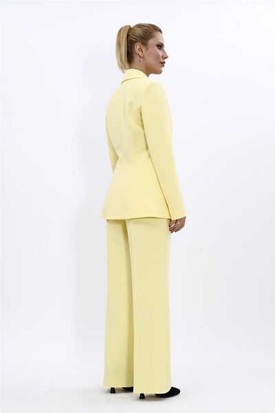 ÖNDER ÖZSOY Plus Size - Classic Jacket with Collar & Wide Leg Pants Set-Yellow