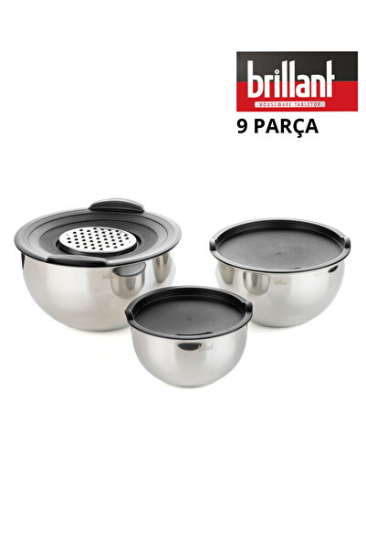 decorev Paslanmaz 3'lü Rendeli Karıştırma Kabı 9 Parça Saklama Karıştırma Kabı