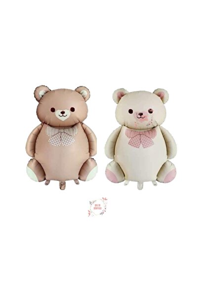 BAL10 DÜNYASI Bal10 Retro Caramel and Cream 2-Piece Bow Tie Bear Foil Balloon