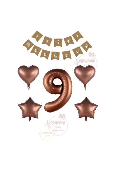 RÖNESANS PARTİ مجموعة بالونات عيد ميلاد سعيد باللون البني على شكل قلب ونجمة م...