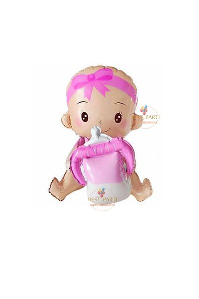 BEST PARTİ DOĞUM GÜNÜ PARTİ SÜSLERİ Best Baby Girl with Bottle Pink Color Gender Reveal Foil Balloon
