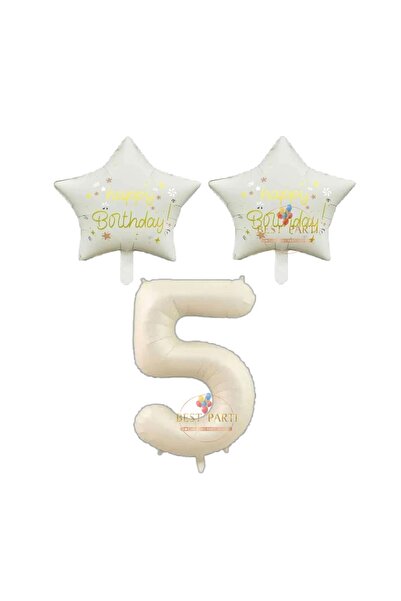 BEST PARTİ DOĞUM GÜNÜ PARTİ SÜSLERİ Best Beige Number and Star Foil Balloon S...