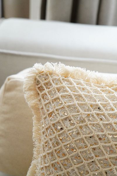 sevaradekor Summer Collection Tasseled Sequined Linen Throw Pillow Cover Pillow