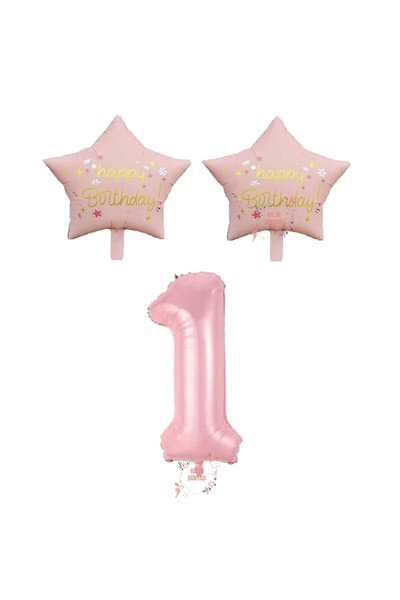 BAL10 DÜNYASI Bal10 Pembe Renk Rakam ve Happy Bırthday Yazılı Yıldız Folyo Ba...