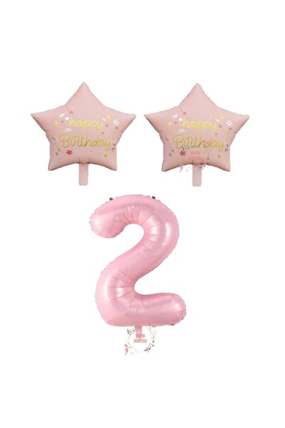 BAL10 DÜNYASI Pink Color 2 Years Old Celebration Balloon Set: Star & Happy Bi...